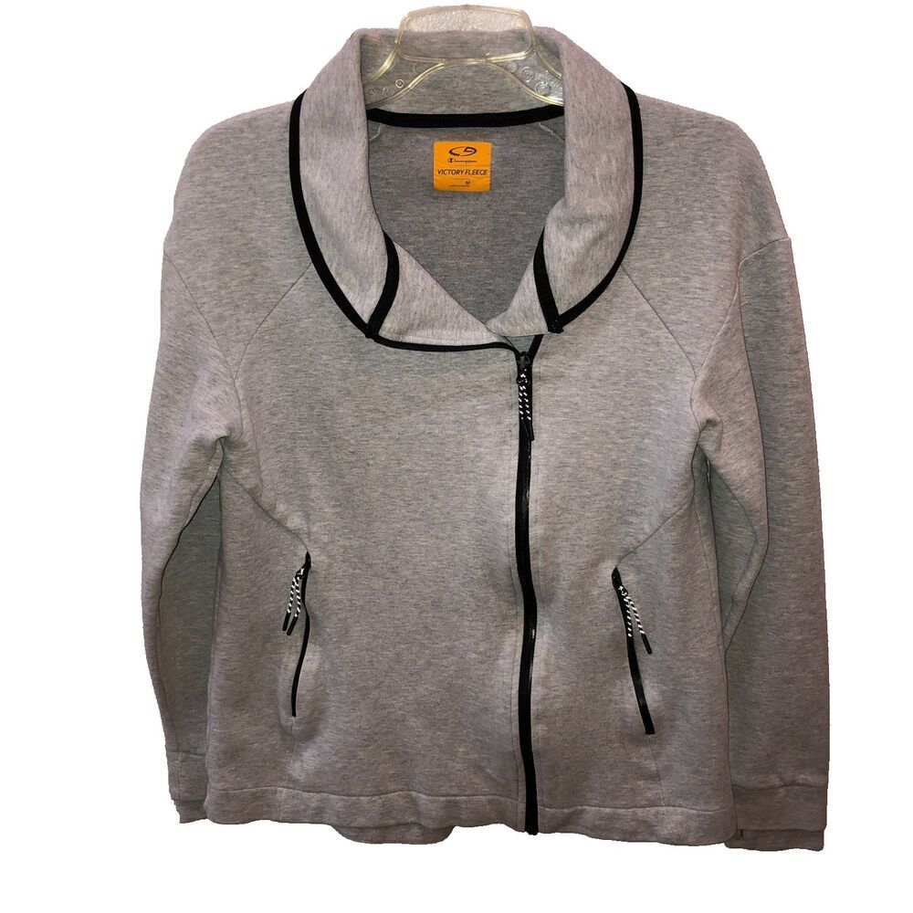 Champion Womens Medium Gray Victory Fleece Full Zip Pockets Moto Jacket Size M
